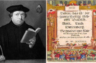 개신교 찬송의 시조 마르틴 루터(왼쪽)와 그가 1534년 독일어로 번역한 성경 표지.