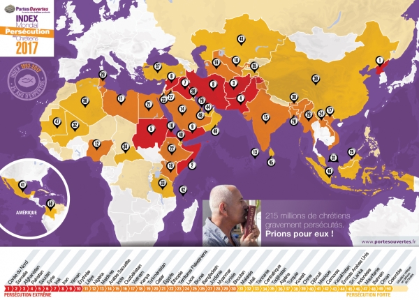 오픈도어 박해 순위를 표시한 지도. ⓒ오픈도어
