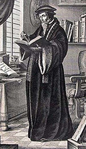 집필과 연구에 집중하는 깔뱅.