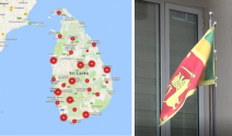 스리랑카에서 기독교인을 향한 공격이 발생한 지역(붉은 점 표시, 좌측)과 스리랑카 국기(우측). ⓒ한국 순교자의 소리