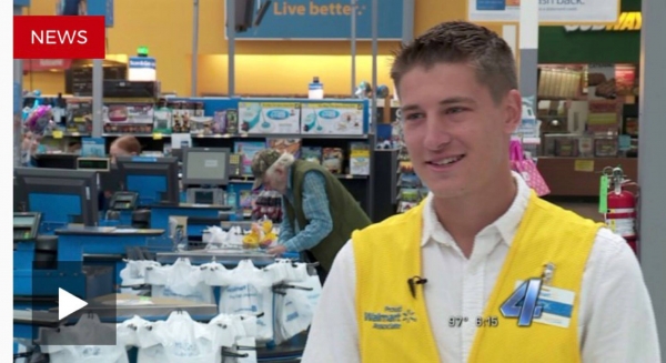 ▲월마트 계산원 니콜라스 테이트. ⓒCBS 방송 캡처