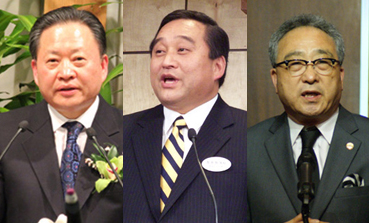 뉴욕교협 회장 입후보자 이만호 목사(왼쪽) 부회장 입후보자 정순원 목사(가운데)와 김영환 목사(오른쪽)