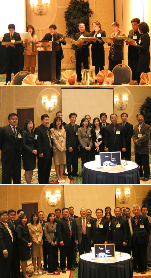 (위부터) 찬양하는 YCBMC회원들, YCBMC회원들(오른쪽에서 세번째가 윤상 회장), CBMC 전체 기념촬영