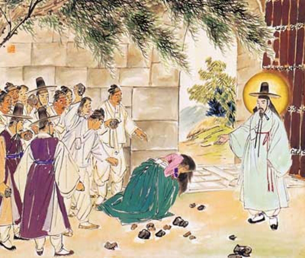 ▲운보 김기창, '간음한 여인과 예수'.