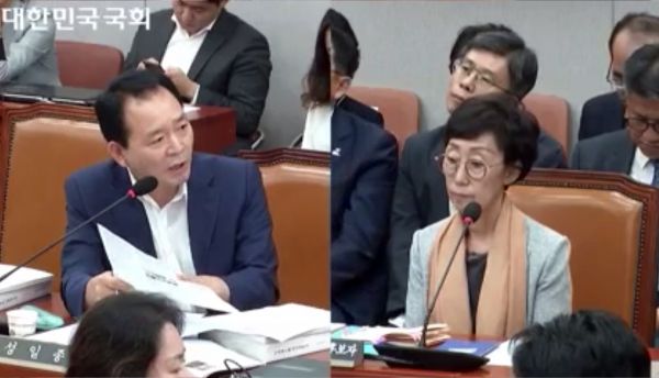 ▲국회인사청문회에서 성일종 의원(왼쪽)이 최영애 국가인권위원장 후보자에게 질문하고 있다. ⓒ국회영상회의록시스템 영상 캡쳐