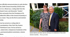 이문희 장로(오른쪽)의 총회장 선거 출마 소식을 전하고 있는 PCUSA 웹페이지.이 장로 왼쪽은 그와 함께 후부로 나선 샌드라 헤드릭 목사. ©PCUSA 웹페이지 캡쳐