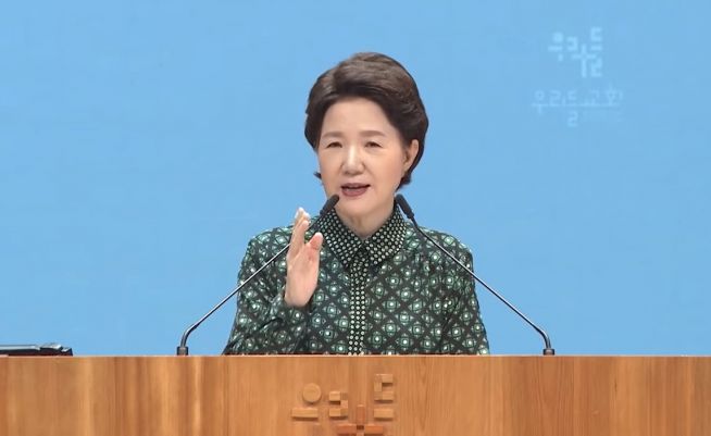 우리들교회 김양재 목사가 지난 3월 22일 주일설교를 진행하고 있다. ⓒ유튜브