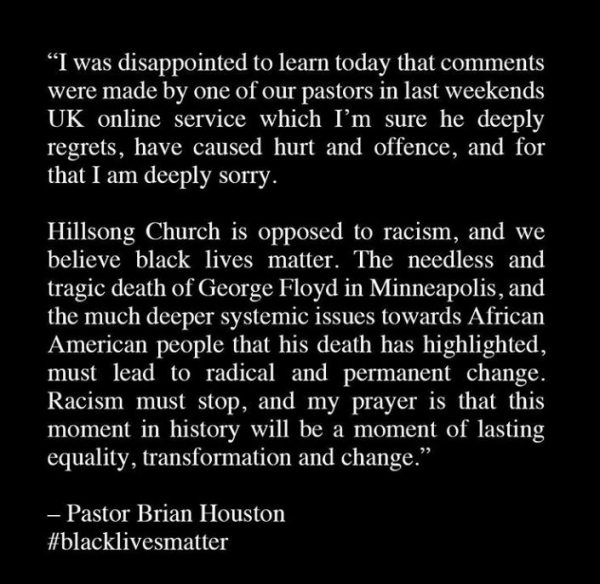 브라이언 휴스턴 목사가 올린 ‘블랙아웃 튜스데이’ 게시물.