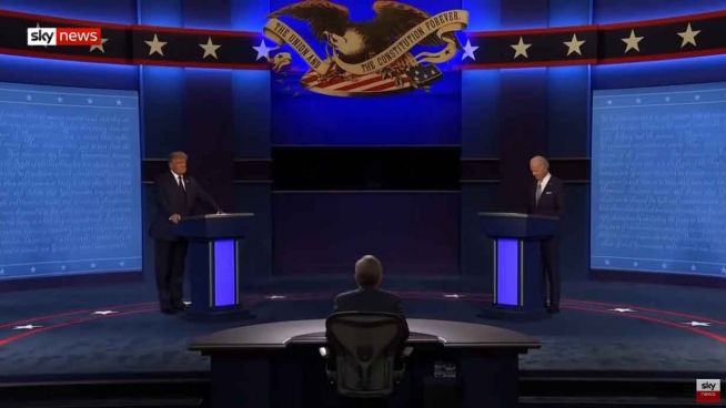 미국 대선후보 토론회에 참석한 트럼프 대통령과 바이든 후보. ⓒ유튜브