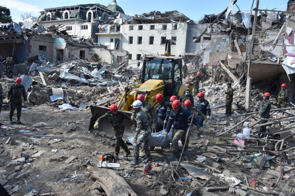 폭격으로 파괴된 건물. ©주한 아제르바이잔 대사관