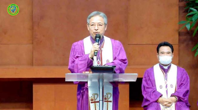 감독회장 이철 목사가 총회에서 취임사를 전하고 있다. 