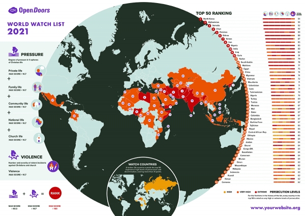 2021년 월드워치리스트(WWL) 지도 ©한국오픈도어 
