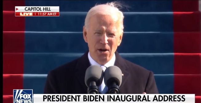조 바이든 대통령이 취임 연설을 하고 있다. ⓒ폭스뉴스 보도화면 캡쳐