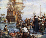 Bernard Gribble의 ‘Mayflower’. 영국 국교회에서 나와 북아메리카로 이주하는 분리주의 회중. ⓒbritannica.com 캡처