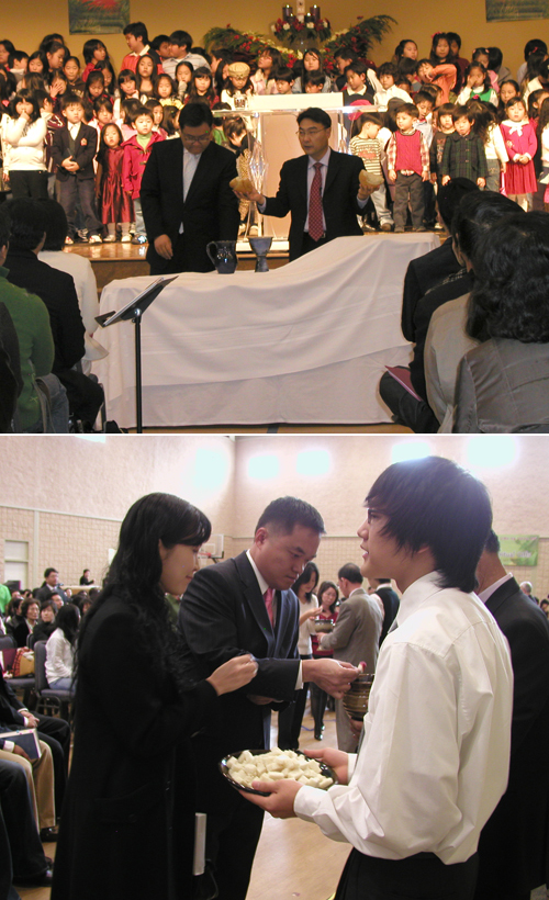 아틀란타 한인교회 한영성탄연합예배에서 성찬식 모습. 