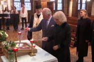 찰스 왕세자와 콘월 공작부인이 런던 중심부에 있는 우크라이나 가톨릭교회를 방문했다. ⓒ유튜브 영상 캡쳐