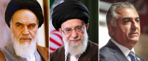 왼쪽부터 차례대로 이슬람 혁명의 아버지로 불리는 이맘 호메이니, 3대 대통령으로 현 이란의 최고 통치자 알리 하메네이, 자유민주주의 나라를 만들어 이란 국민에게 돌려주겠고 하여 이란인들의 지지를 받고 있는 팔레비 왕조의 마지막 황태자 레자 팔레비