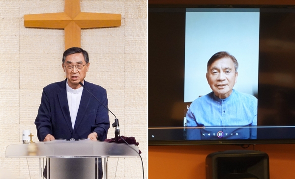 직장인성경공부모임 홍현선 목사(왼쪽), 직장사역연구소 대표 방선기 목사(오른쪽)가 축사를 전했다. ©이지희 기자  
