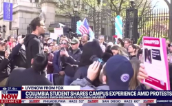 컬럼비아대학교 학생들이 반이스라엘 시위를 벌이고 있다. ⓒ폭스뉴스 보도화면 캡쳐