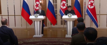 방북한 러시아 푸틴 대통령(왼쪽)과 김정은 북한 국무위원장. ⓒ현지 영상 캡처