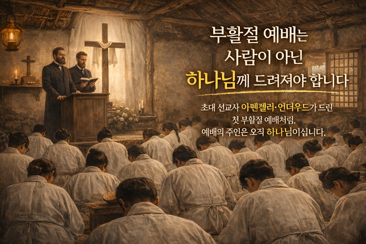 초기 선교사였던 헨리 아펜젤러와 호러스 그랜트 언더우드가 드렸던 첫 부활절 예배 이미지 