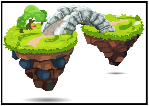 Two islands floating in the air are connected by a stone bridge.( Illustration by Freepik)