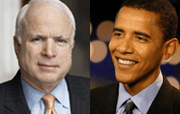 미국 대선 후보로 나선 공화당 매케인(좌)과 민주당 오바마(우). 