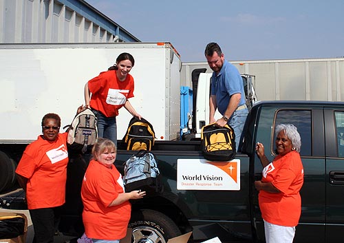 아이들에게 지급될 책가방 ⓒ월드비전 제공