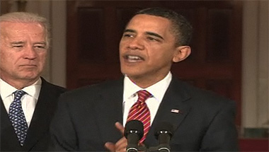 버락 오바마 대통령이 개혁안 통과 후 연설하고 있다.ⓒmsnbc