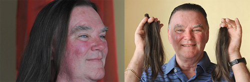 2년간 정성들여 기른 꽁지머리를 잘라 기부한 그레그 쉘비 씨ⓒAJC