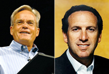 스타벅스 CEO 하워드 슐츠(우)와 윌로우크릭교회 담임 빌 하이벨스 목사(좌).