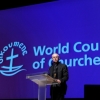 세계성공회 수장인 저스틴 웰비(Justin Welby) 영국 캔터베리 대주교가 1일 WCC부산총회를 방문, 아시아 전체회의 시간에 특별 연설을 전하고 있다