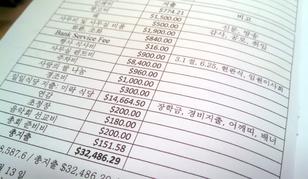 남가주목사회 회계보고서