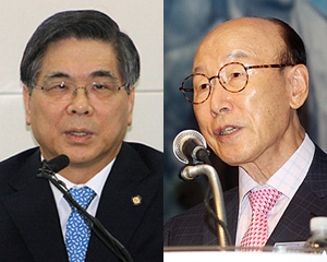 ▲여의도순복음교회 이영훈 담임목사(좌)와 조용기 원로목사(우).