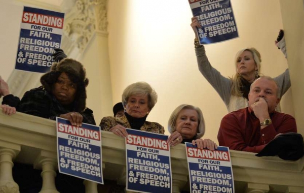 지난 16일 조지아 주의사당에서 '종교의 자유' 법안 표결과정을 지켜보는 종교의 자유 법안 지지자들.