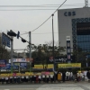 CBS 앞에서 시위를 벌이고 있는 신천지 신도들. ©CBS 제공