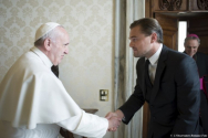 레오나르도 디카프리오(오른쪽)와 만난 프란치스코 교황(왼쪽). ⓒ교황청