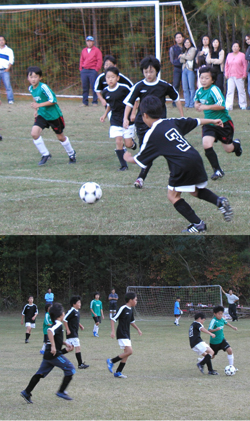 치열한 결승전을 치르는 연합장로교회(초록색)와 한인교회A(검은색)